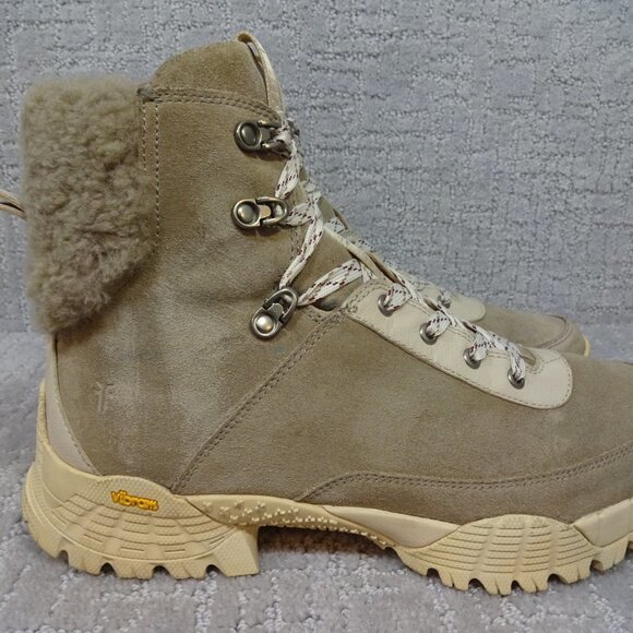 FRYE Brit Women’s Size 12 Beige Multi Suede Tumbled Goat Shearling Hiker's Boots - Picture 5 of 14